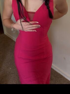 Women's Hot Pink V-Neck Midi Dress